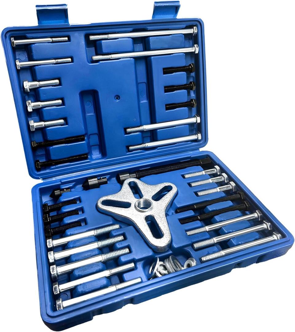 50 PCS Harmonic Balancer Puller Set, Flange Type Gear Crankshaft Pulley Remover Installer Tool Kit, Steering Wheel Flywheel Puller Removal Tool for Car Truck SUV Pickup