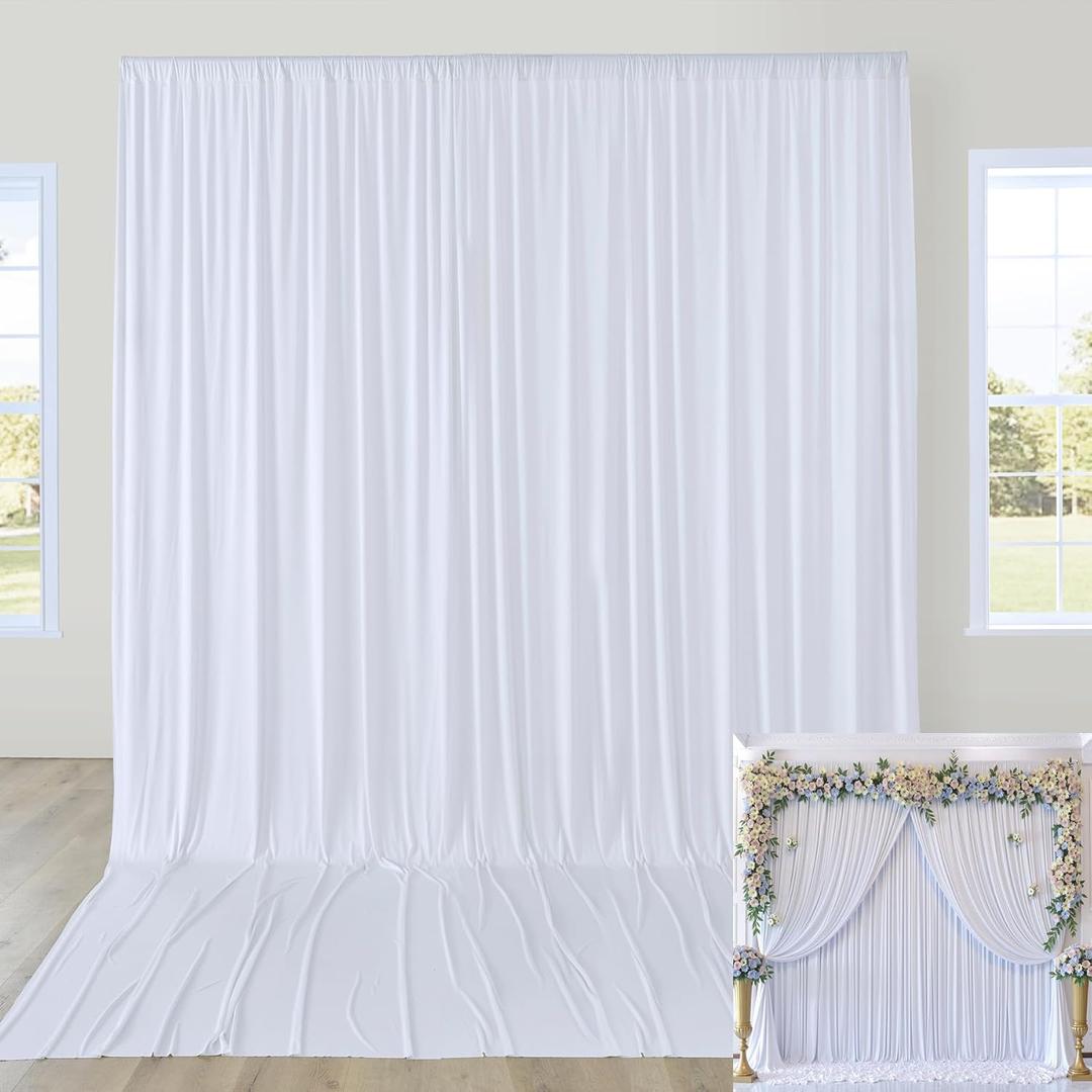 10ftx12ft Wrinkle Free White Backdrop Curtain for Wedding Parties, Silky Polyester 12 ft Long Photo Backdrop Drapes Back Drop Cloth for Birthday Baby Shower Photography Background