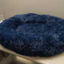Bedsure Calming Dog Bed for Medium Dogs - Donut Washable Medium Pet Bed, 30 inches Anti-Slip Round Fluffy Plush Faux Fur Cat Bed, Fits up to 45 lbs Pets, 30"L x 30"W x 8"Th, Navy