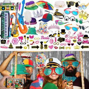 Bulk Large Premium Photo Booth Props Set for Adult Teens, Funny Hats and Large Glasses, Crystal Crown, Inflatable, Card Cutout Props, Photo Booth Prop for All Occasions
