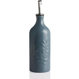Sweejar Ceramic Olive Oil Dispenser Bottle, 20 Oz Relief Opaque Oil Cruet Protects Oil To Reduce Oxidation, Suitable for Storage Oil, Vinegar, Soy Sauce, Coffee Syrup, Liquids, Set of 1 (Fog Blue)