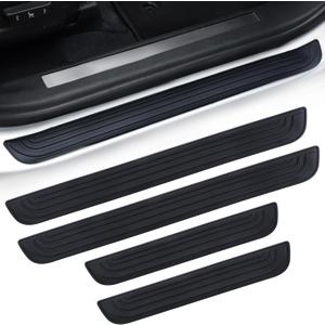 SINGARO Car Door Threshold Protection, 4PCS Door Edge Step Dust Shield Cover, Door Width 23.6x2.36inch Car/SUV Universal Rubber Scratch Resistant Exterior Accessories (Black)
