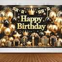 Indotribe Happy Birthday Banner for Men 6x4ft Black and Gold Happy Birthday Decorations Happy Birthday Backdrop Men Background for Party Photo Happy Birthday Party Supplies (Pink)