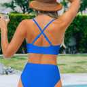 OQQ 2 Piece Bikini Set V Neck Popular Swimsuit High Waisted 2026 Summer Beach Swim Bathing Suits (Blue, S)