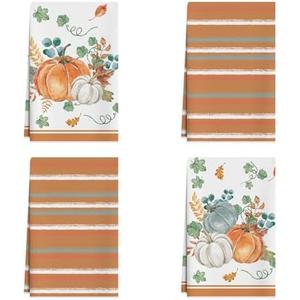Pack of 3, XCHI Fall Pumpkin Striped Dish Towels 18x26 Inch Hand Kitchen Towels Dishcloth Home Decorations Set of 4