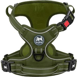 PoyPet No Pull Dog Harness, No Choke Reflective Dog Vest, Adjustable Pet Harnesses with Easy Control Padded Handle for Small Medium Large Dogs(Military Green,M)