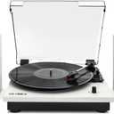 Victrola Montauk Vinyl Record Player, White Wood Finish, 3-Speed Belt Driven Turntable with Stereo Bluetooth Speaker Pair, RCA Output and 3.5mm Headphone Jack, Removable Dust Cover