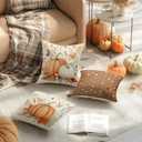 BBOLDIN Fall Thanksgiving Throw Pillow Covers 18x18, Fall Plaid Leaves Pumpkin Orange Pillow Cases Set of 4, Halloween Autumn Cushion Covers Decorations for Home Porch Bedroom