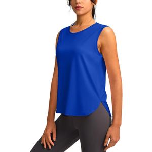 YYV Women's Workout Tank Tops Lightweight Sleeveless Workout Tops Loose Fit Yoga Athletic Running Shirts (Blue, L)