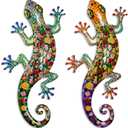 Pipilily 2 Pack Metal Gecko Wall Art, Metal Lizard Indoor Outdoor Hanging Sculpture Decor for Garden Yard Living Room Bedroom Patio Balcony (Style 2)