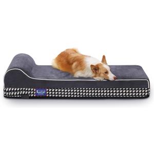 Laifug Orthopedic Memory Foam Extra Large Dog Bed with Pillow and Durable Water Proof Liner & Removable Washable Cover & Smart Design (Large (46"x28"x8"), Black and White Plaid)