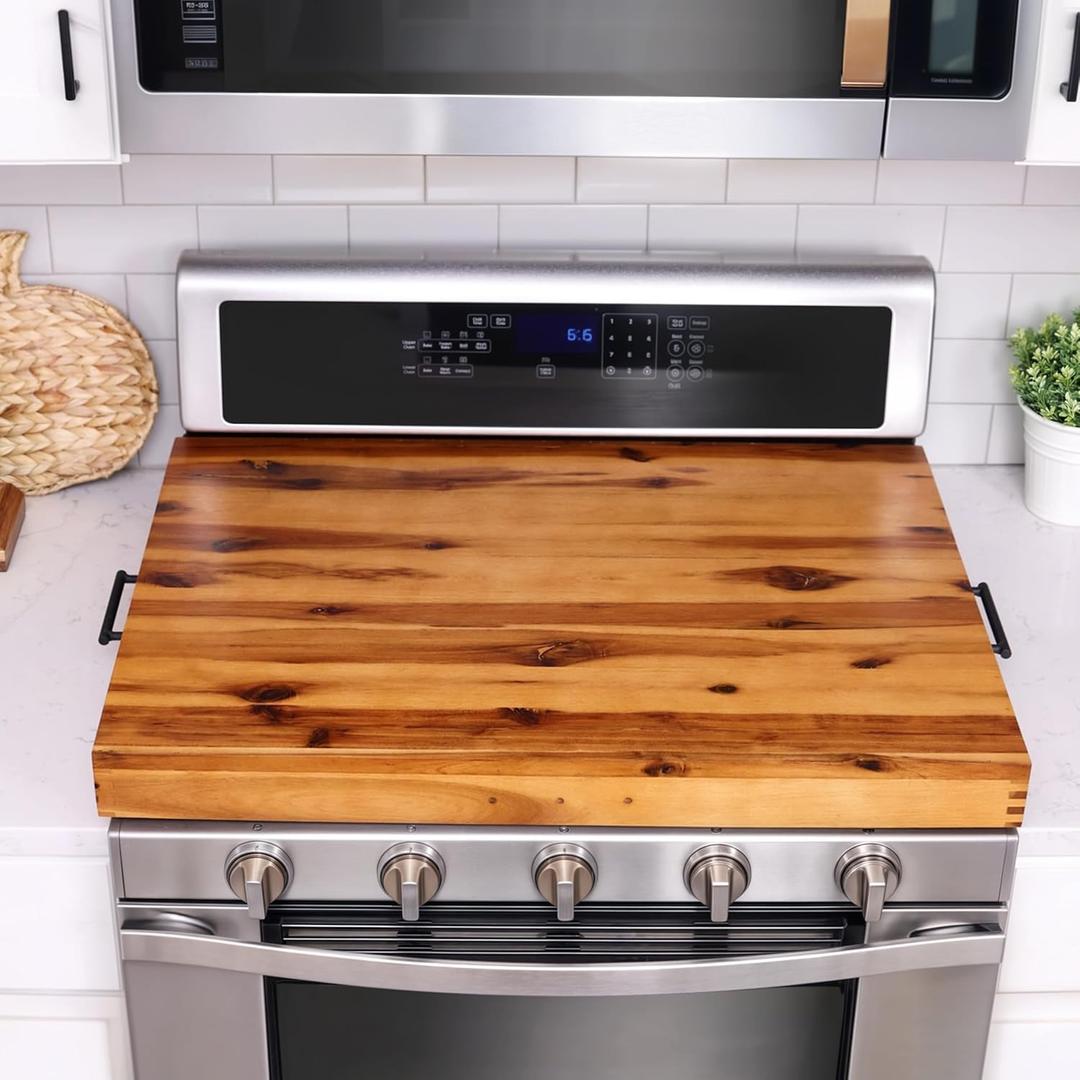 Stove Top Covers for Electric Stove with Handles 30x22 (Outer) / 28.9x20.8 (Inner) - Acacia Wood Noodle Board for Gas Stovetop - Stove Top Covers for Gas Burners, Sink Cutting Board (Acacia color)