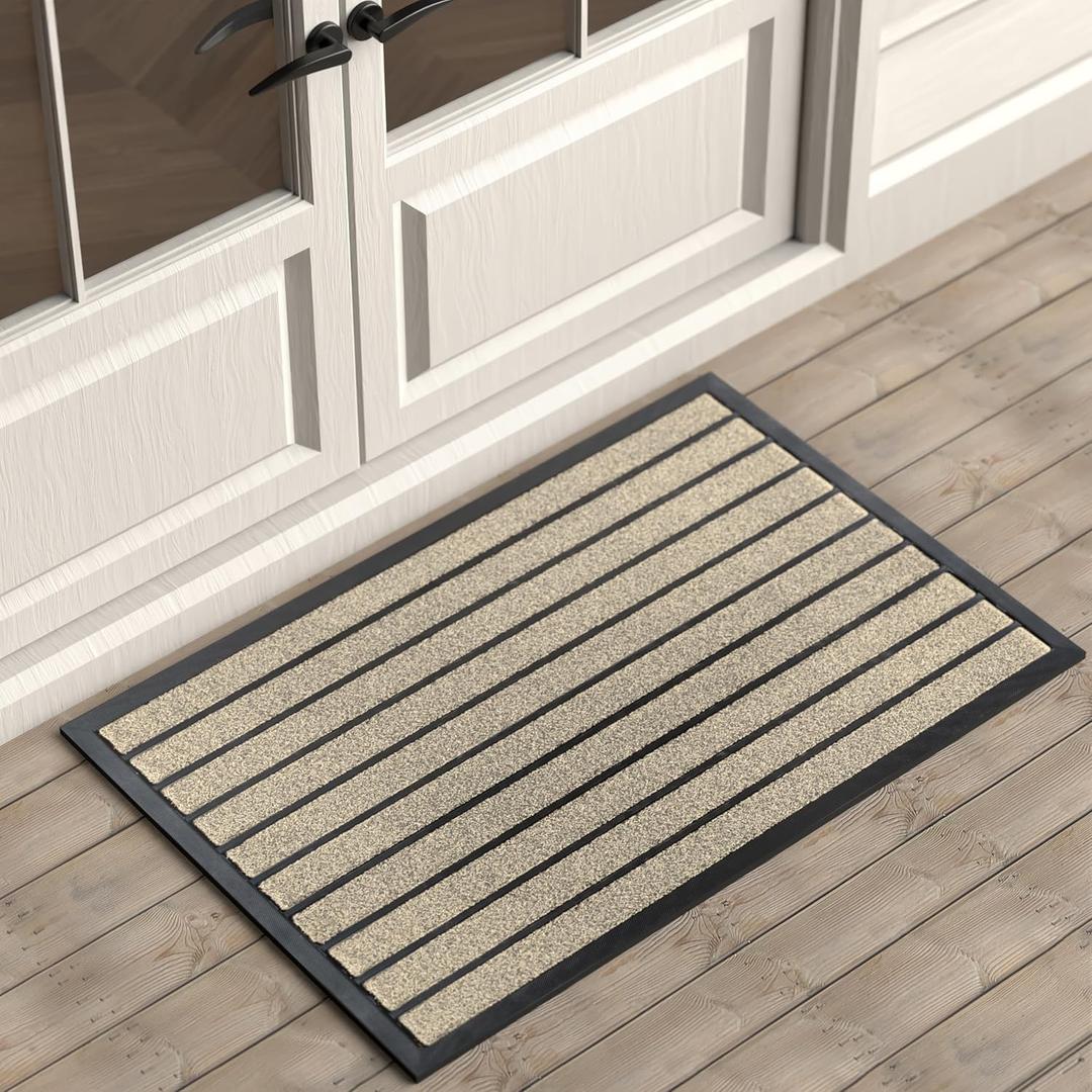 ubdyo Extra Durable Door Mat - Dirt Trapping Outdoor Welcome Mats - Non-Slip Outdoor Indoor Entrance - Low Profile Front Doormat (36" x 24", Bright Beige) 