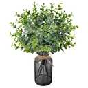Der Rose 14.5" Fake Plants for Black Bathroom Decor Artificial Eucalyptus Stems in Black Glass Vase with Faux Water for Office Desk Accessories Home Wedding Decor