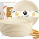 Deep Dinner Plates Set of 8, Wheat Straw Plate 9 Inch, Lightweight and Unbreakable Plastic Plate Reusable, Microwave & Dishwasher Safe Camping Plates for Picnic, Outdoor, Travel (Beige)