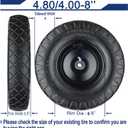 Wheelbarrow Tires 4.80/4.00-8 Flat Free, 16 inch Solid Tire and Wheel with 5/8” or 3/4” Bearings, Wheel Barrow Tires 4.80/4.00-8 Includes Adapter Kit by Cubesprings