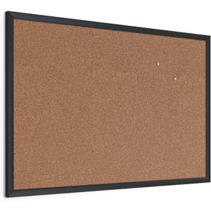 U Brands Cork Bulletin Board, 24'' x 36'', Black Wood Frame, 23" x 35"