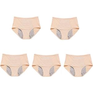 Leakproof Panties for Over 60#s with Incontinence-5 Pack Leakproof Ladies Underwear (Beige, M)