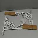 Landhoow 2 Pcs 15.6" Large Cast Iron Hanging Outdoor Wall Hanger White Heavy Duty Basket Hook Braces Vintage Decorative Shelf Garden Planter Flower Hook for Pot Lantern Wind Chime Hummingbird Feeder