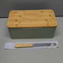 Bread Box for Kitchen Countertop,Metal Bread Storage Bin with Bamboo Cutting Board Lid, Includes Bread Knife, Fits Sourdough & Buns, Stylish Organize (Green)