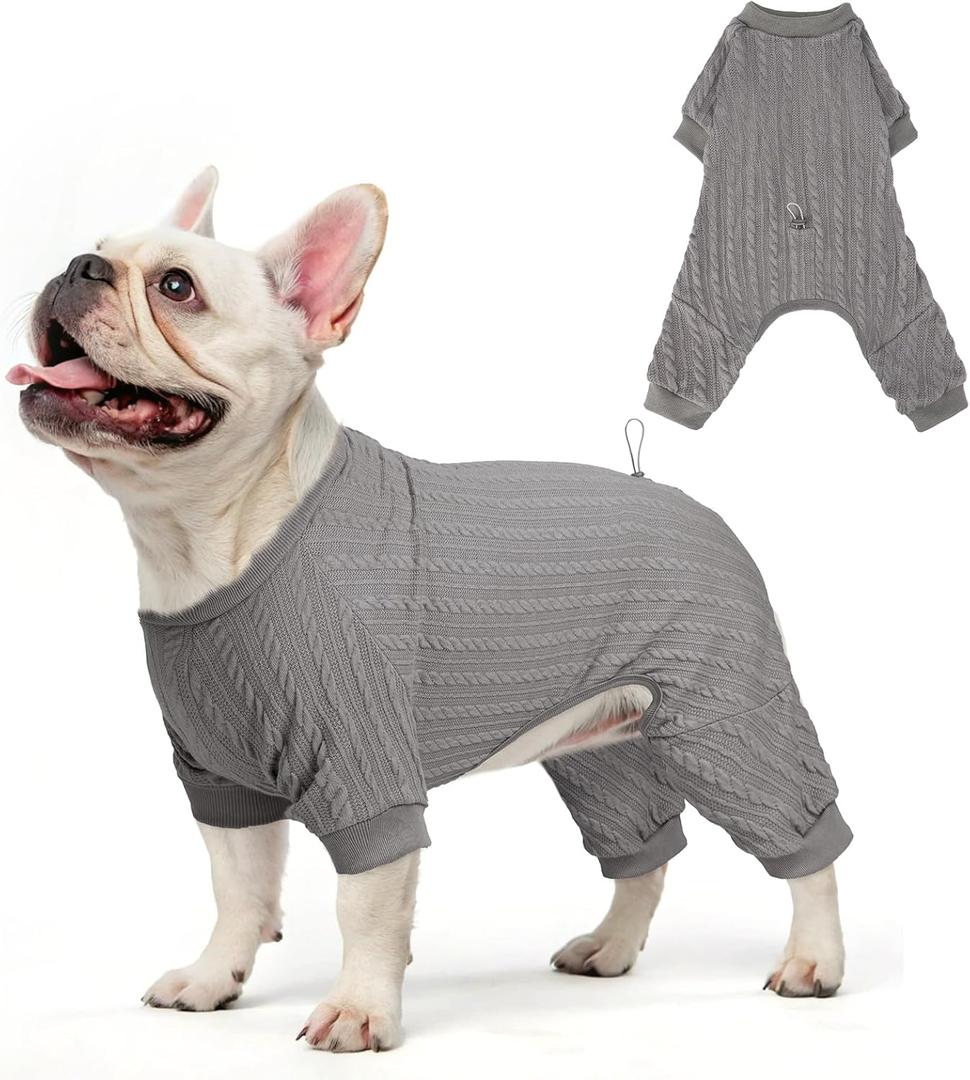 SCENEREAL Dog Sweaters Pajamas for Dogs, Soft Four-Legged Apparel Dog Sweater Pjs, Warm Puppy Clothes Winter Coats, Onesie Jammies Outfits for Doggie Cats, Grey M