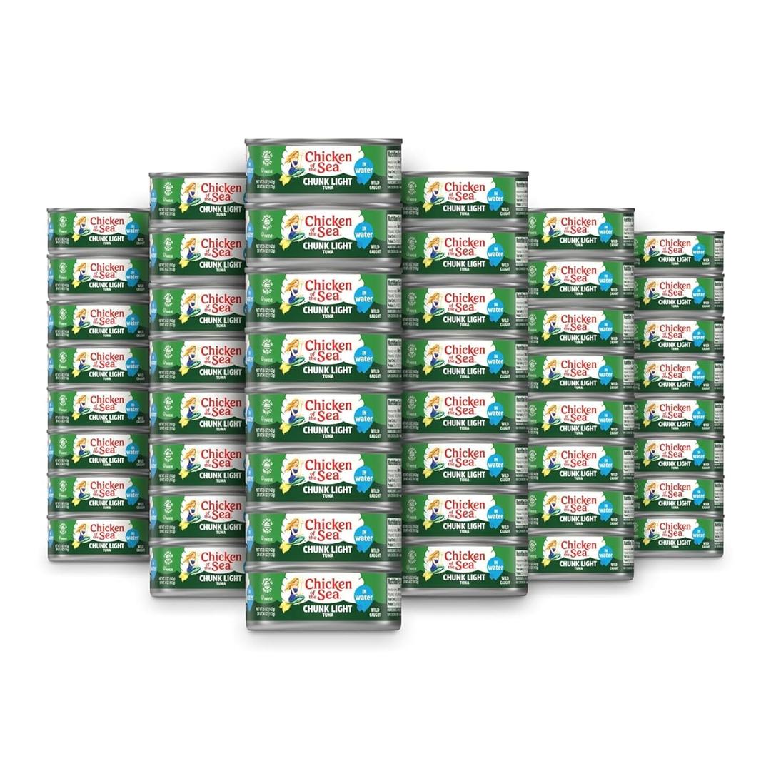 Chicken of the Sea Wild Caught Chunk Light Tuna, 5 Ounce Cans, 48-Count High Protein 100% Classic Chunk Tuna in Water Delicious, Easy, Nutritious Ready to Eat Meals (EXP 10/21/28)