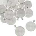 25 pcs 25mm Pendant Trays Round Pendant Bezels Setting Cabochon Blank Base for DIY Jewelry Making, Bright Silver
