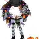 SHAVINGFUN Halloween Wreath-Halloween Wreaths for Front Door-24 Inch Witch Wreath with Hat Witches Legsl Pumpkin, Decorations Door,Porch,Window,Indoor and Outdoor Decor, TPJ87104046SNB (Black)