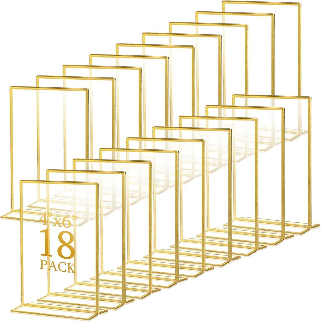Hoteam 18 Pack Frame Acrylic Sign Holder Table Number Holders Wedding Sign Double Sided Picture T Shape Vertical Clear Stand for Restaurant Menu Home Photo Display (Vertical,4 x 6 Inch)