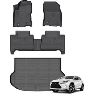 Floor Mats & Cargo Liner for 2021-2015 Lexus NX (NX200t NX300 NX300h) All Weather Automotive TPE Liners Set Anti-Slip Waterproof Floor Liners Accessories (Car Mats+Trunk Mat) Black