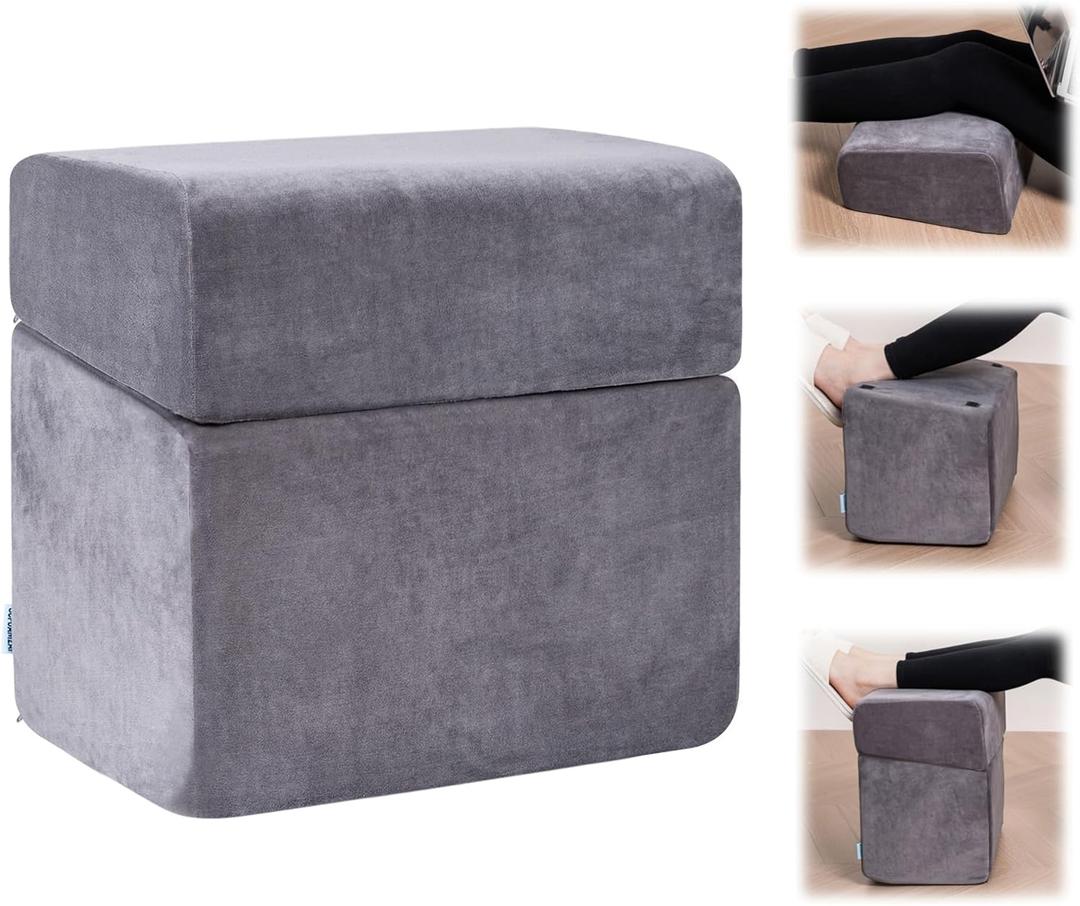 3 Adjustable Heights Foot Rest for Under Desk at Work - Ergonomic High Density Foam Footrest with Washable Cover, Foot Stools for Office, Home, Gaming (Grey)