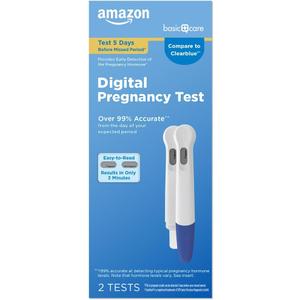 Amazon Basic Care Digital Pregnancy Test, Early Detection 5 Days Before Missed Period, Pack of 2