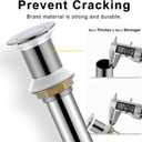 Bathroom Sink Drain Without Overflow, Vessel Sink Lavatory Vanity Pop Up Drain Stopper Without Overflow, Brass and Stainless 304, Chrome