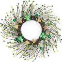 DecorbyHannah St Patricks Day Wreath Decorations for Front Door, 20 Inch Spring Green Berries Shamrock Clover Ball Wreaths, Saint Patrick's Day Lucky Irish Day Party Decor for Home Wall Window Table