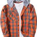 ZITY 2 Pack Men's Flannel Hoodie Shirts Long Sleeve Casual Vintage Button Down Plaid Shirt Jacket with Pocket, M