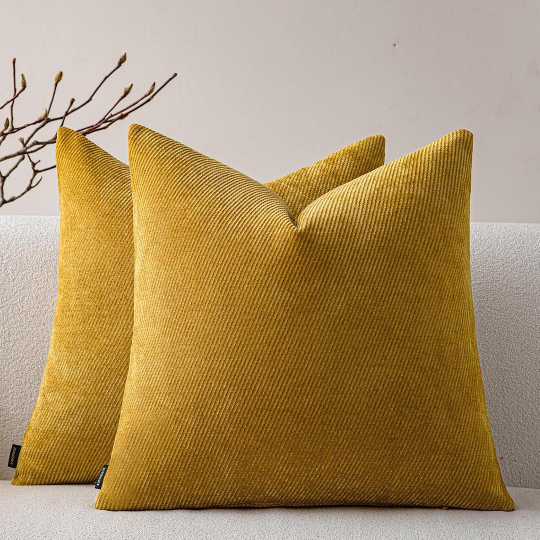 a moment Pack of 2 Decorative Chenille Throw Pillow Covers with Twill Cushion Covers for Sofa Living Room Couch Bed 24x24 Inch Yellow