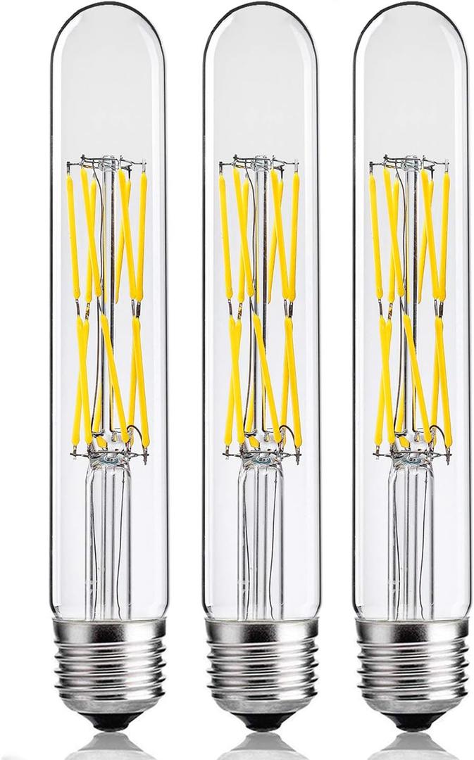 Leools 12W Dimmable Edison Led Tubular Bulb T10/T30, E26 Medium Base Filament Lamp 100 Watt Equivalent 4000K Daylight Glow, Vintage Antique Bulbs,7.3in(185mm),3-Pack