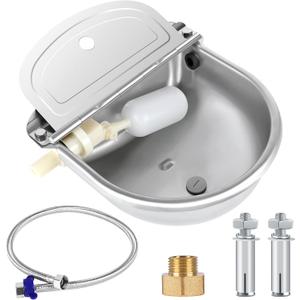 ToLanbbt Automatic Animal Dispenser Horse Water Bowl with Float Valve Stainless Steel Goat Waterer Feeder Outside Water Trough for Livestock Auto Fill Dog Watering Bowl with 1/2" Hose, Drainage Hole