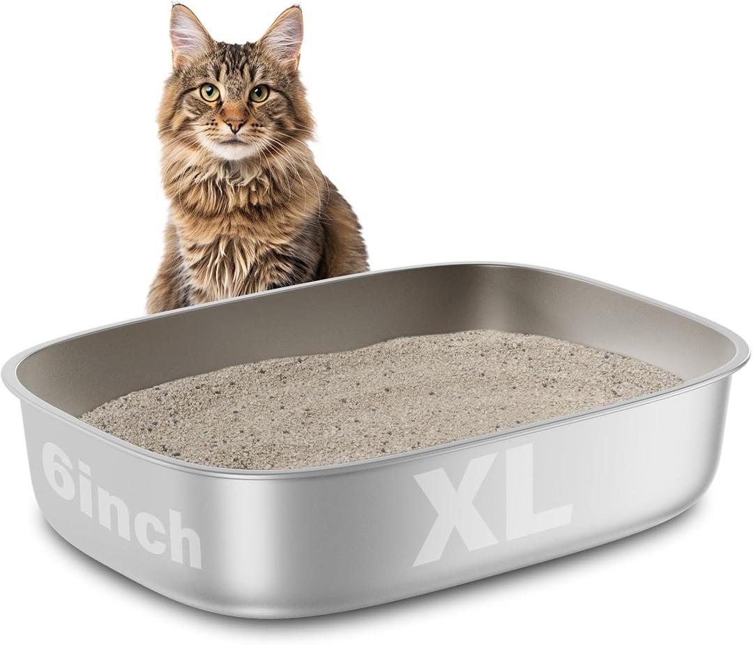 Stainless Steel Litter Box, 22.8x16.5"x6" Oval Stainless Steel Cat Litter Box Extra Large, XL Metal Litterbox for Big Cats, Non Stick Surface, Easy to Clean