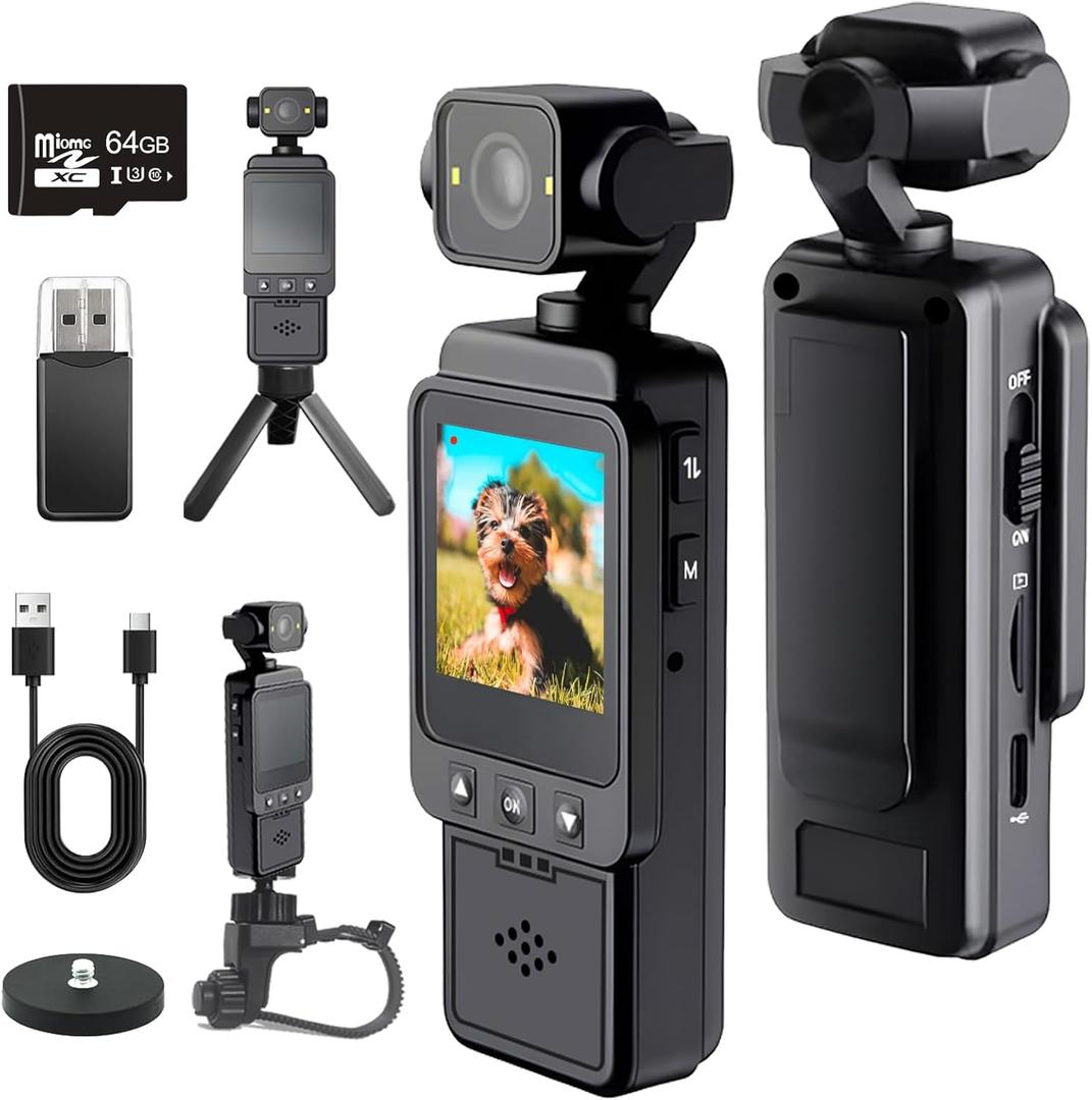 Mini Body Camera with Audio & Video Recording, Pocket Action POV Camcorder 360 Rotation 1080P FHD, 64GB Wearable Camera for Security, Work, Guard, Travel (Black)