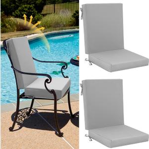 Patelai 2 Set 42x21x3 Inch Outdoor Patio Chair Cushions for Dining/Rocking Chairs High Back Soft Seat Pad with Ties Waterproof Fade Resistant for Indoor Outside Furniture (Modern,Light Grey)