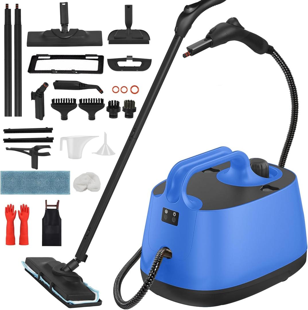 Steam Cleaner, Multipurpose Heavy Duty Canister Steamer with 25 Accessories Handheld Steam Mop Included, for Multi-Surface Floors Cleaning, Upholstery, Car Detailing, Grout, Tile (Blue)
