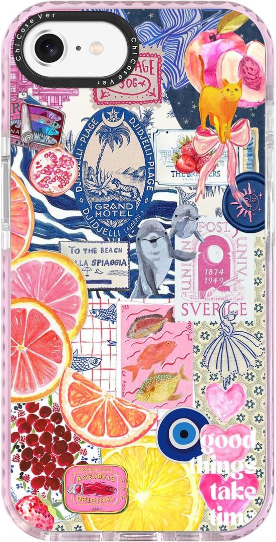 for iPhone 7/8/SE CaseY2K Citrus Coastal Vintage Style Military-Grade Drop Protection TPU Camera Protection for Women Girls (BlueArt)