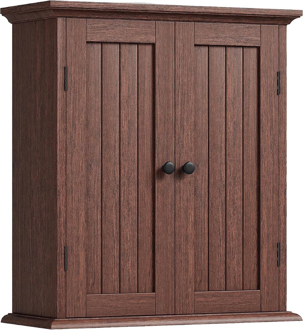 ChooChoo Bathroom Wall Cabinet, Over The Toilet Space Saver Storage Cabinet, Farmhouse Medicine Cabinet with 2 Doors and Adjustable Shelves, Cupboard, Walnut, 8.8"D x 21.1"W x 24"H