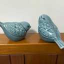 Set of 2 Ceramic Bird Figurines, Small Bird Statues Home Office Decor for Cabinet Shelves Entryway Bookcase TV Stand, Micro Landscape Accessories (Blue, L 4.72 * 3.15")