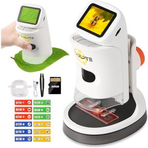 Microscope for Kids, 1000X HD Pocket Kids Microscope, 2.1'' LCD Screen Mini Micrscope for Kids 8-12, Science Mini Scope Toy Kits, Handheld Miniscope Educational Gifts for Kids, 32 GB TF Card Included (Warm White)