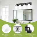 Bathroom Light Fixtures, Matte Black Bathroom Lighting Fixtures Over Mirror, Modern Vanity Light with White Glass Shade, Restroom Lighting Fixtures, 4-Light 30-inch