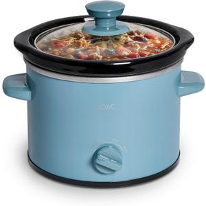 COOK WITH COLOR 2QT Mini Electric Round Slow Cooker - Adjustable Settings, Removable Stoneware Pot, Tempered Glass Lid, Dishwasher Safe, Cool-Touch Side Handles, Slate Blue