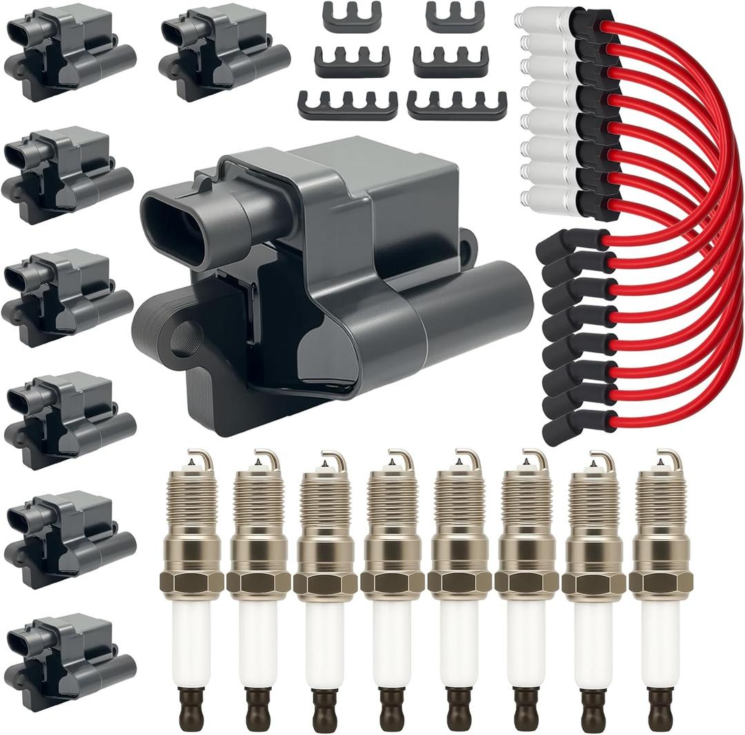 8PCS UF271 Square Ignition Coils Pack & Double Iridium Spark Plugs & Spark Plug Wires for Chevy Avalanche Express Silverado Suburban Tahoe GMC Savana Sierra Yukon Cadillac Escalade 4.8L 5.3L 6.0L D581