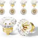 Brushed Gold Crystal Cabinet Knobs Cabinets Knob, 8 Pack Flower Vintage Glass Clear Crystal Small Pull For Closet Dresser Drawers Cupboard Wardrobe, Solid Alloy Retro Pulls Old Fashioned Drawer Handle